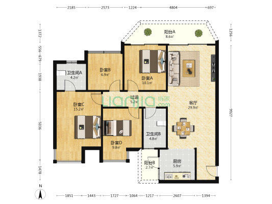 轨道御玺君临湾 4室1厅2卫 127平方