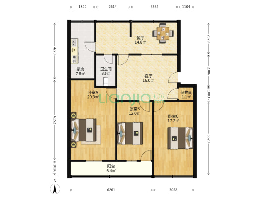 银杏巷 3室2厅1卫 135平方