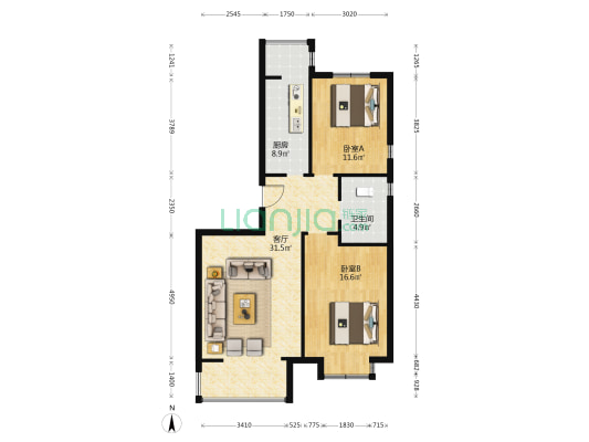 晨源里康馨雅苑 2室1厅1卫 92平方