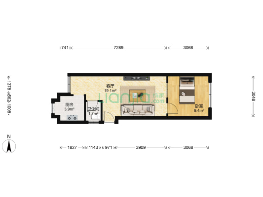 中山中路 1室1厅1卫 43平方