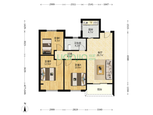 琴颂雅苑 3室1厅1卫 96平方
