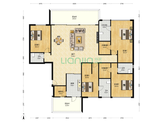 重庆长嘉外滩丨国瑞麓林府 4室1厅4卫 234平方