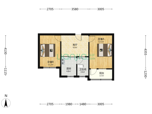 凌云家属院 2室1厅 南-户型图
