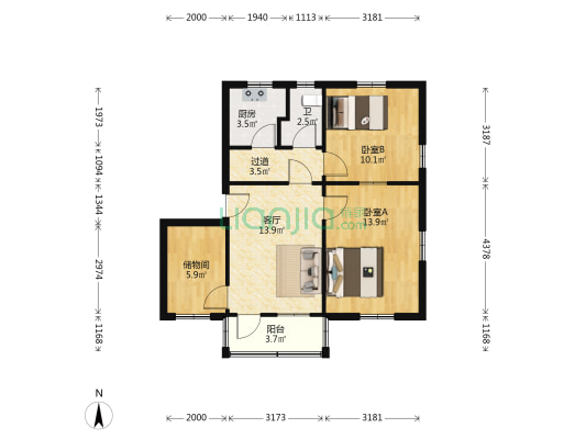 广东省构建工程建设有限公司宿舍区 2室1厅1卫 68平方