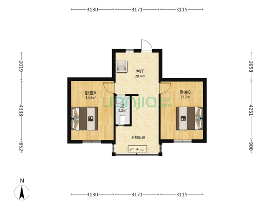 省测绘局福寿巷1号单位宿舍 2室1厅1卫 58平方