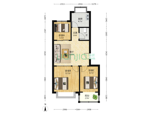 千佛阁小区 3室1厅1卫 73平方