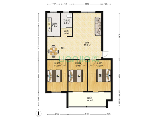 海岱新园 3室1厅1卫 120平方