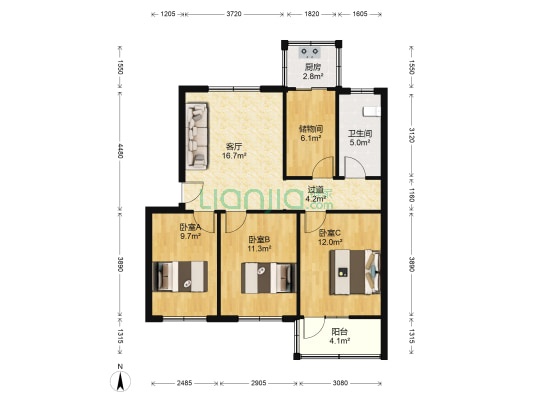 河南省地质职工学校家属院 3室1厅1卫 84平方