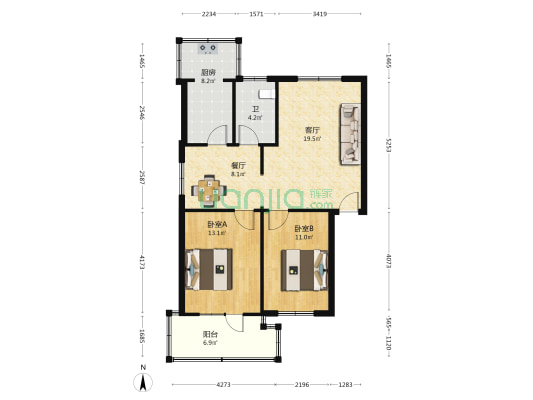 南阳路99号院 2室2厅1卫 78平方