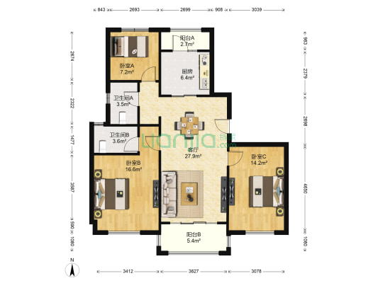 阅江府 3室1厅2卫 117平方