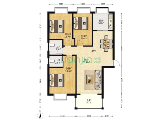 文苑壹號 3室1厅2卫 114平方