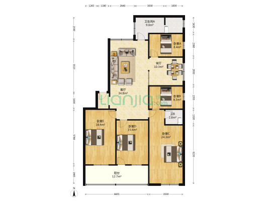 百子正街2号 5室2厅2卫 165平方
