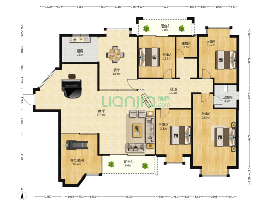 广西交通工程质量监督站宿舍楼 5室2厅1卫 213平方