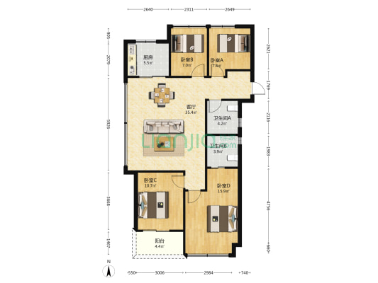 中天云咏汀洲府 4室1厅2卫 116平方