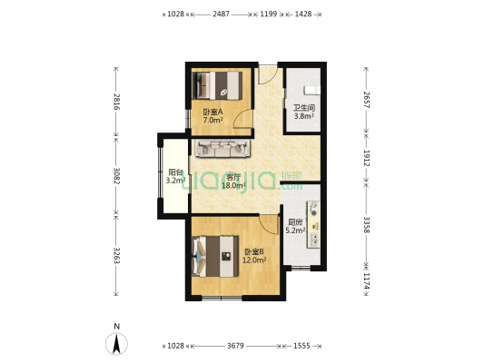 汇福家园兴盛里南 2室1厅1卫 74平方
