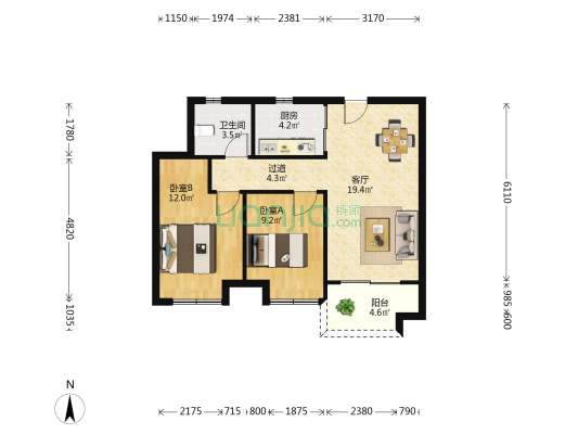 龙光玖云华庭 2室1厅1卫 74平方