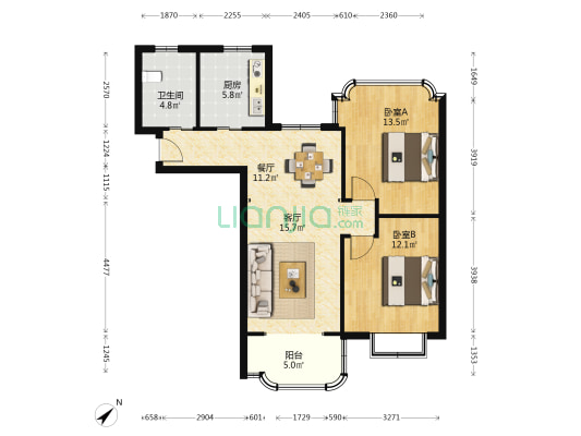 右岸嘉园 2室2厅1卫 87平方