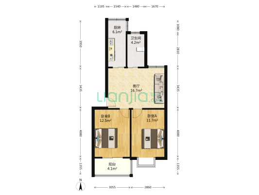 书林嘉园二村 2室1厅1卫 71平方