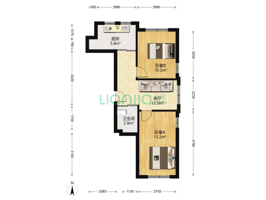 万盛理想国高迪花园 2室1厅1卫 65平方