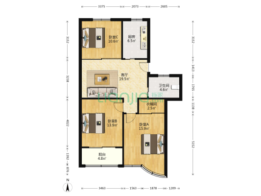 田园别墅(剑河路896弄) 3室1厅1卫 90平方