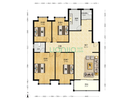 圣泉公寓 4室1厅2卫 156平方