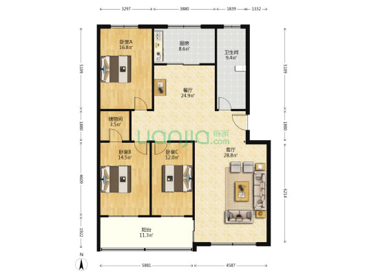 万安小区 3室2厅1卫 158平方