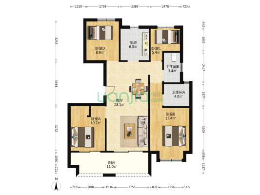 新滨湖孔雀城 4室1厅2卫 116平方