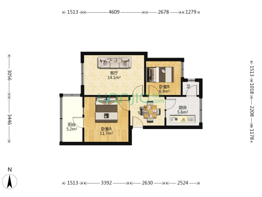 重机厂生活区 2室2厅1卫 63平方