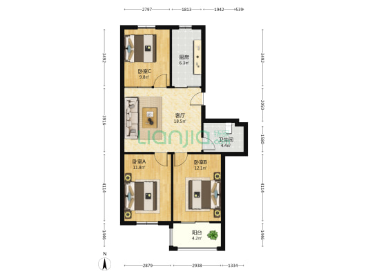 滨泰祥和园 3室1厅1卫 85平方