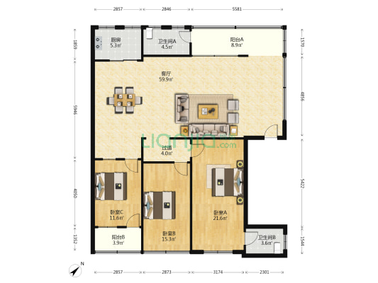 望海楼职工宿舍小区 3室1厅2卫 134平方