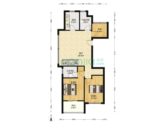 上实白洋港城一期 3室1厅2卫 89平方