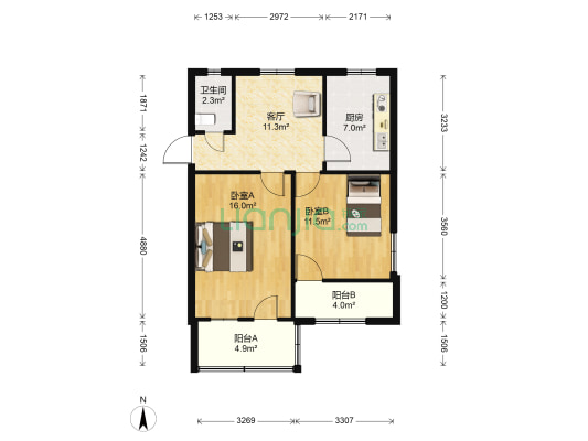 幸福苑(海曙) 2室1厅1卫 61平方