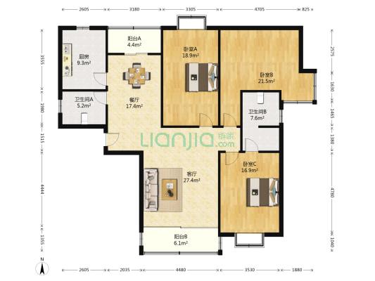 星光国际 3室2厅2卫 159平方