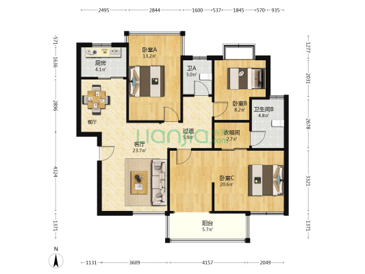东城首座 3室1厅2卫 116平方
