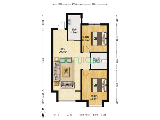 赞城C区 2室1厅1卫 89平方