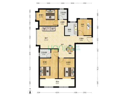 尚德华苑 4室1厅2卫 134平方