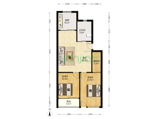 金盛花园 2室1厅1卫 76平方