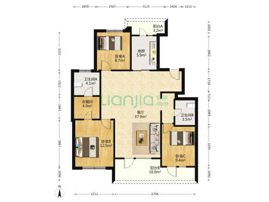 孔雀城海悦园 3室1厅2卫 136平方