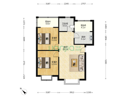 雅乐苑 2室1厅1卫 79平方