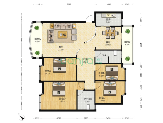 华西馨苑 4室2厅2卫 150平方