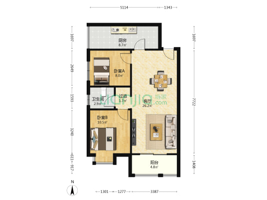 万象嘉城 2室1厅1卫 78平方