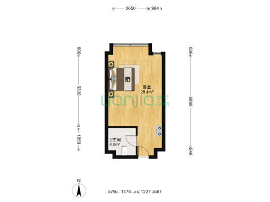 东都国际广场 1室0厅1卫 43平方