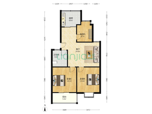 龙乡苑 3室1厅1卫 93平方
