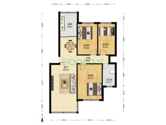海虹苑 3室1厅1卫 93平方