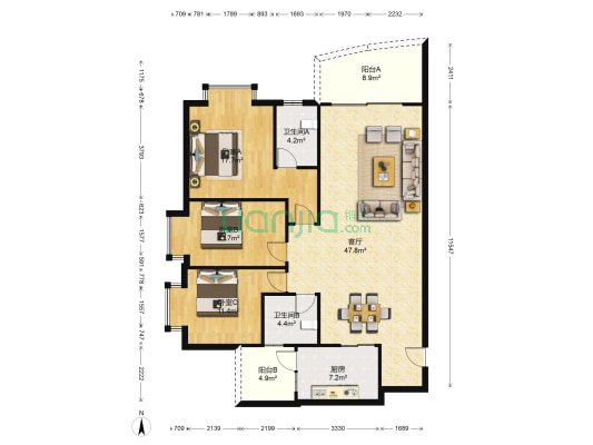 绿湖新邨 3室1厅2卫 133平方