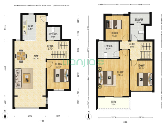联发龙洲湾一号D区 4室1厅3卫 110平方