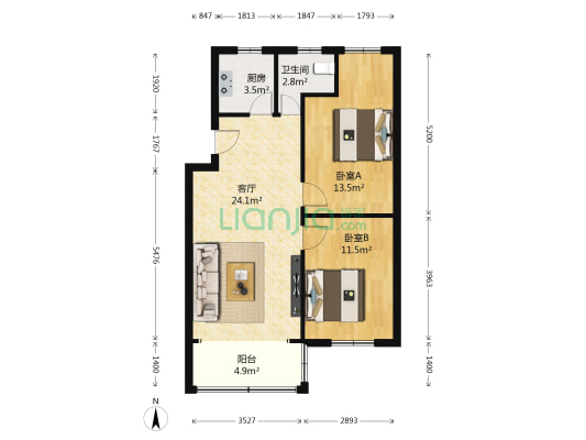 广州海监局职工宿舍 2室1厅1卫 72平方
