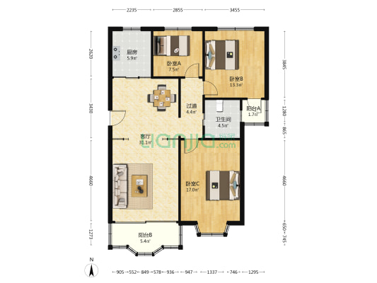 商城公寓 3室1厅1卫 107平方