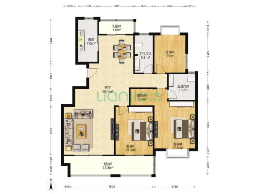 瑞和苑 3室1厅2卫 152平方