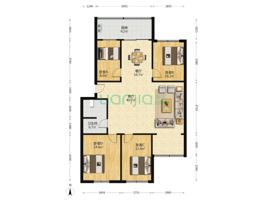 培校家属楼 4室2厅1卫 108平方
